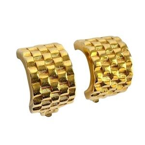 Givenchy Gold Tone Earrings Vintage Clip On Chunky Huggie Hoops Mob Wife 80s 90s